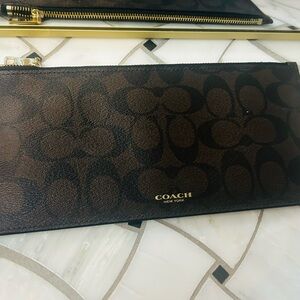 Coach Dark Brown Clutch Slim Wallet
